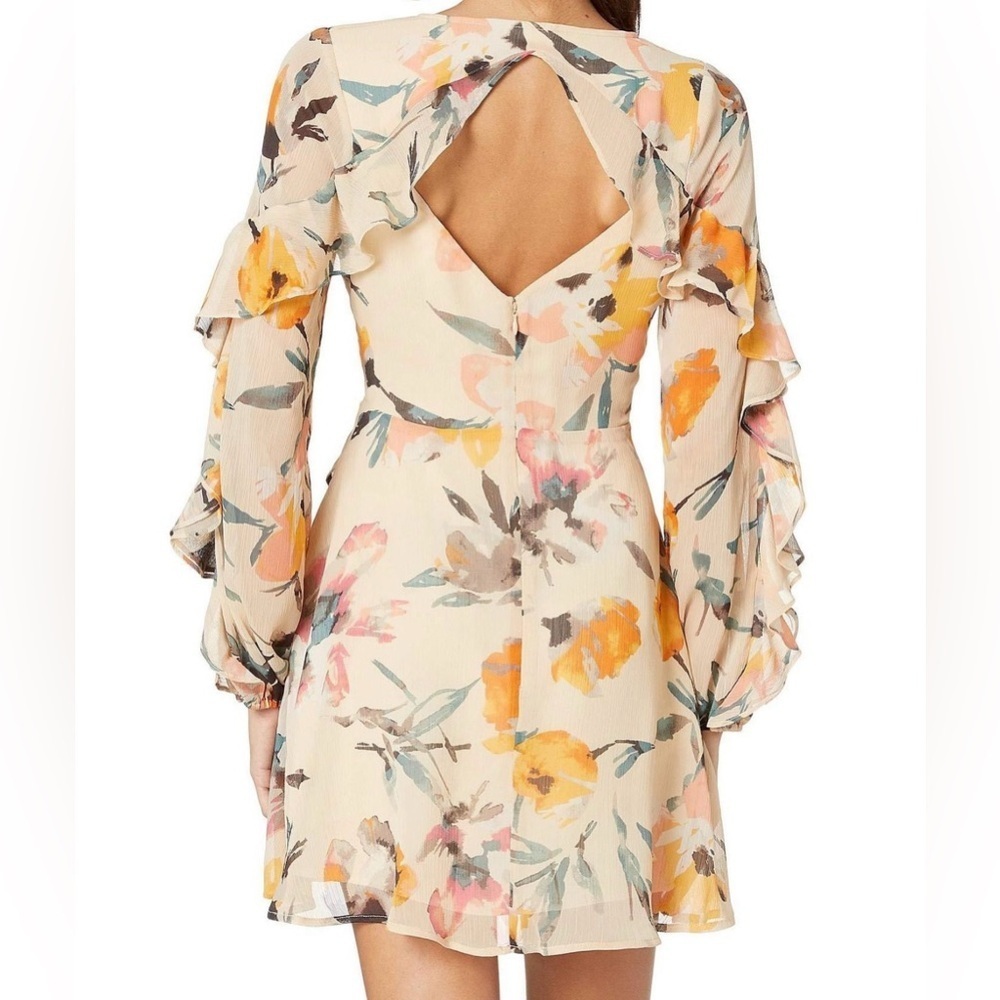 BCBGeneration Floral Long Sleeve Dress - Cream and Orange - Picture 4 of 11